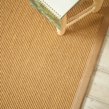 Tapis Sisal grosses boucles Cuba paille dorée ganse lin camel - vue de haut