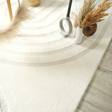 Tapis de salon - Néo Circle - Courbe écru et crème - vue de près