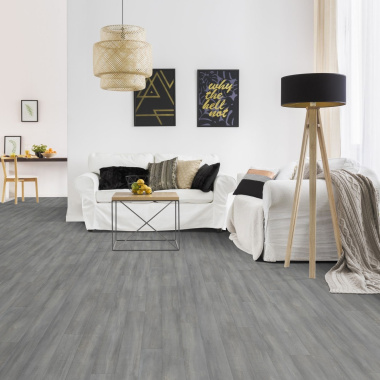 Sol Vinyle Textile Grande largeur - Parquet trait de scie - Chêne gris - salon