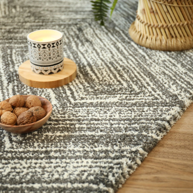 Tapis ultra-doux - Minimaliste - Anthracite dessin graphique beige - vue de près