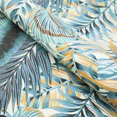 Papier peint vinyle sur intissé - Néo Jungle - Feuilles exotiques bleues - rouleau