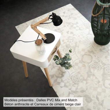 Vue décorative : sol Dalle Mix and Match - Béton anthracite et carreaux de ciment clair