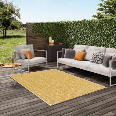 Tapis d'extérieur ou de salon - Motifs graphiques - Jaune et crème - Décoration extérieure