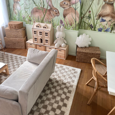 Tapis damier à poils longs - Colorama - Beige rétro - salon - partenariat