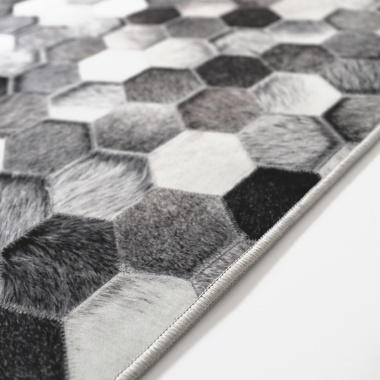 Tapis toucher soft - Imprimé peau de vache - Patchwork gris - tranche