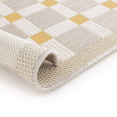 Tapis à motif carreaux en matière recyclée - Pauline - Beige et ocre - envers