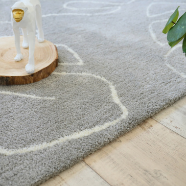 Tapis de salon en velours - Palme - Motif feuille écru et gris clair - Tranche tapis