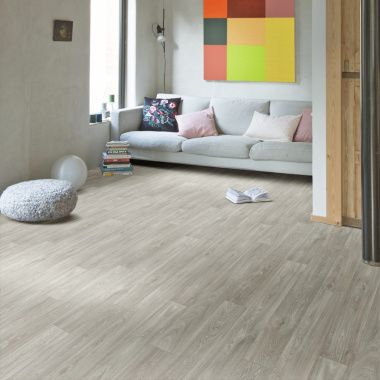 Sol Vinyle Textile Grande largeur - Aspect parquet chêne blanchi - salon