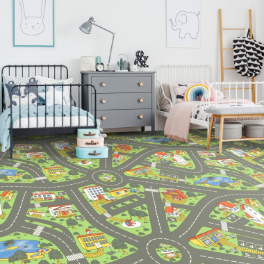 Sol Vinyle Style - Chambre enfants - Circuit de voiture City - chambre d'enfant
