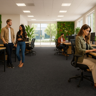 Moquette professionnelle - Trafic 33 Contract - Brou de noix chiné recyclable - Bureau open space moderne