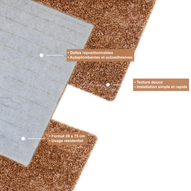 Dalle de moquette repositionnable Flexi Home Terracotta, présentation du support autoplombant repositionnable