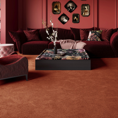 Sol textile Pulse Cuivre brûlé, moquette moelleuse ultra douce transformant le salon en espace cosy et élégant