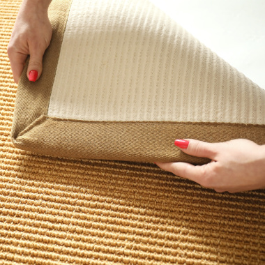 Tapis Sisal grosses boucles Cuba paille dorée ganse lin camel - envers