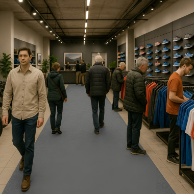Moquette Stand Expo filmé - Gris cendré - couloir surface de vente