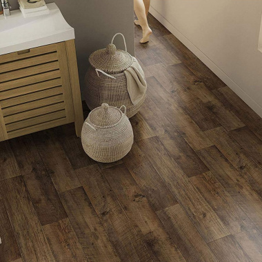 Sol PVC Best - Imitation parquet Chêne Brun Foncé - Salle de bain