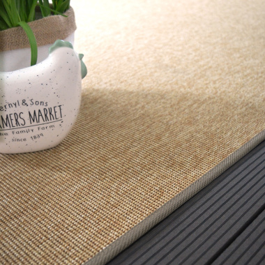 Tapis intérieur / extérieur Mahé naturel galon marron - Tranche