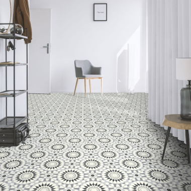 Sol Vinyle Style - Carreaux de ciment motif mosaïque noir - couloir