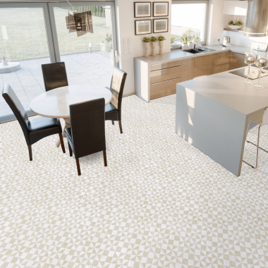 Sol Vinyle Textile - Relief 3D - Carrelage scandinave géométrique - Nude apportant une touche nordique dans une cuisine contemporaine