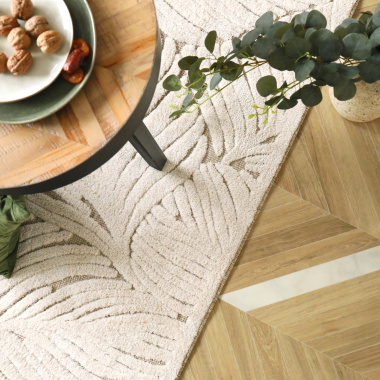 Tapis de salon en matière recyclée Ode à la nature beige et crème - vue du dessus