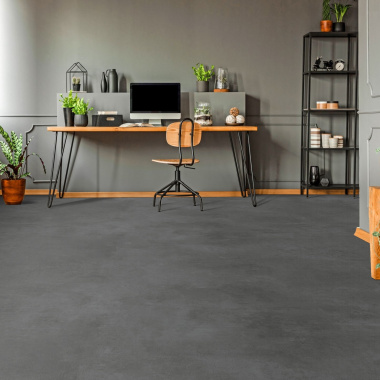 Sol Vinyle Textile Haute Performance - Effet béton - Gris foncé minéral - bureau