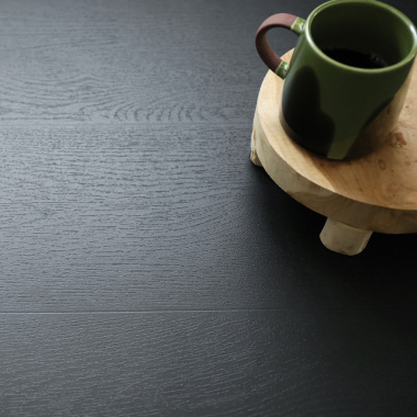 Tapis sur mesure Vinyle - Parquet bois vintage peint - Noir - vue de près