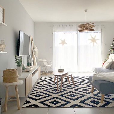 Tapis Graphique - noir et blanc cassé - salon