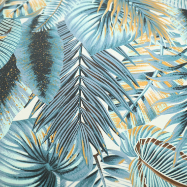 Papier peint vinyle sur intissé - Néo Jungle - Feuilles exotiques bleues - vue de près