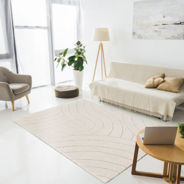 Tapis de salon doux à motif organique - Nova - Beige - salon