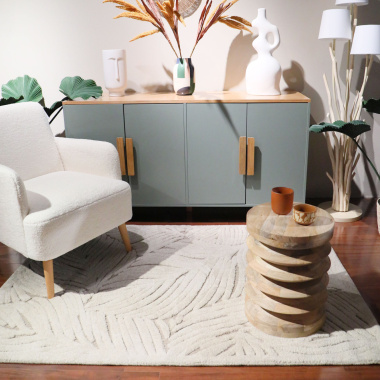 Tapis de salon en matière recyclée Ode à la nature beige et crème - partenariat