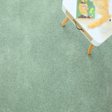 Tapis sur mesure doux poils longs Touch vert sauge - vue du dessus