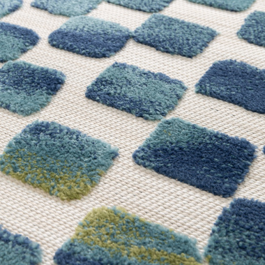 Tapis intérieur et extérieur motif géométrique - Idylle - Bleu et vert - gros plan