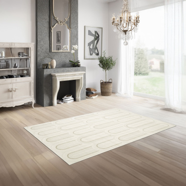Tapis de salon courbe géométrique - Agosti - Écru et beige naturel - salon