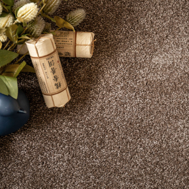 Tapis Select Chocolat – Résistant aux taches, détail du velours moelleux en salon