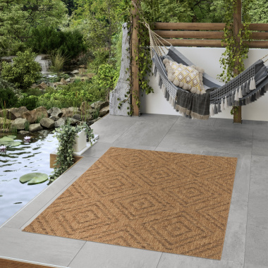 Tapis d'intérieur ou d'extérieur aspect naturel - Inca - Camel - terrasse