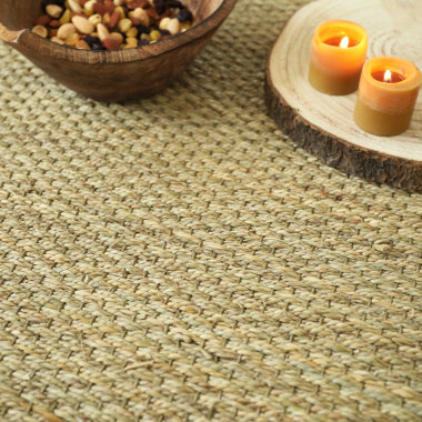 Tapis jonc de mer fin panama ganse coton anthracite - vue de près