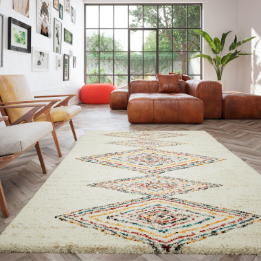 Tapis motif Berbère - Himalaya beige - Ambiance salon