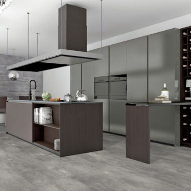 Sol Vinyle Textile Black Edition - Aspect béton griffé - Gris - Cuisine