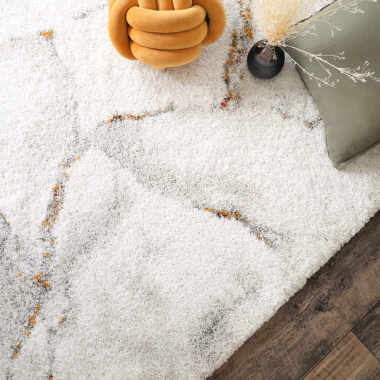 Tapis de salon - Marbré blanc - Veinage couleur - Tranche