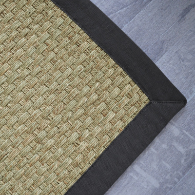 Tapis jonc de mer Paro fin natté 4x4 ganse coton noire - Coin