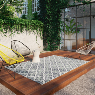 Tapis d'extérieur et intérieur - Louisette - Bleu et vert - terrasse