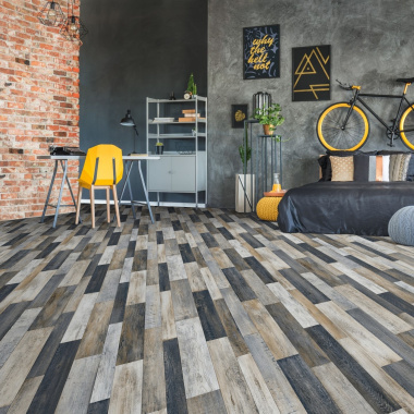 Sol Vinyle Link Plus - Imitation parquet irisé foncé - Surface brillante - chambre