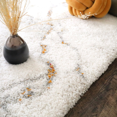 Tapis de salon - Marbré blanc - Veinage couleur - Macro tranche