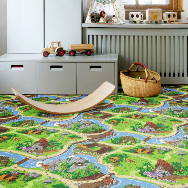 Moquette de jeu enfant Circuit volcans et dinosaures - chambre enfant