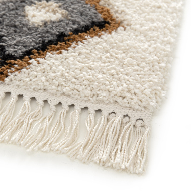 Tapis motif berbère à franges - Héritage du désert - Gris, camel - coin