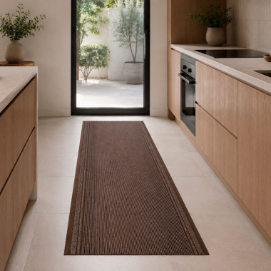 Tapis de couloir et d'entrée brun - Antidérapant au mètre avec surface robuste adaptée aux usages quotidiens