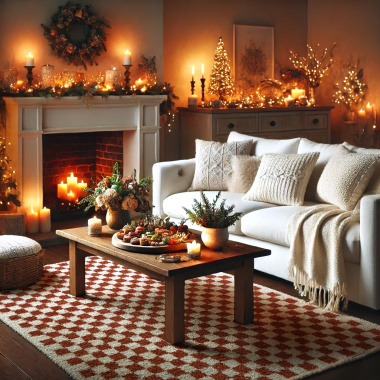 Tapis damier à poils longs - Colorama - Rouge terracotta - salon