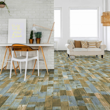 Sol Vinyle Podium - imitation Parquet bleuté - Espace détente