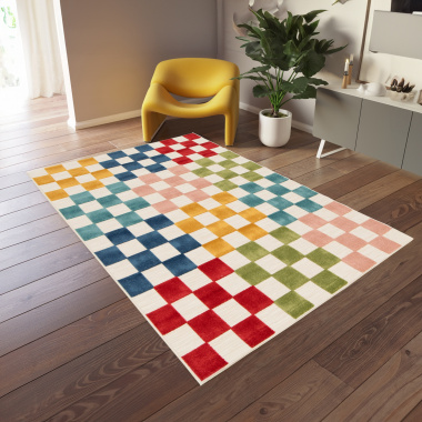 Tapis extérieur et intérieur motif damier - Petit Marius - Multicolore - salon