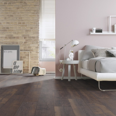 Parquet flottant Stratifié compatible cuisine salle de bain - Chêne brun Cuba - Chambre