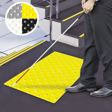 Signalétique de sol PMR, dalle podotactile contrastée pour sécurité visuelle